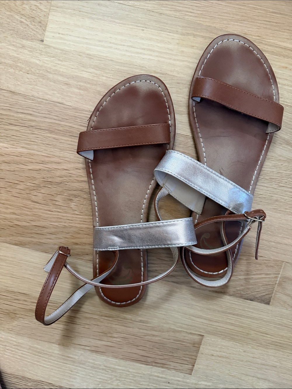 Women’s Brown & Silver Leather Strap Sandals - Size 8 - Charming Charlie